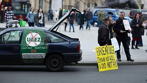 Alamy London's recent expansion of its Ultra-Low Emission Zone (Ulez) across all city boroughs has prompted protests (Credit: Alamy)