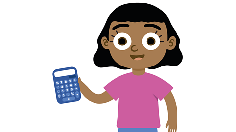 An illustration of a young girl holding a calculator. 