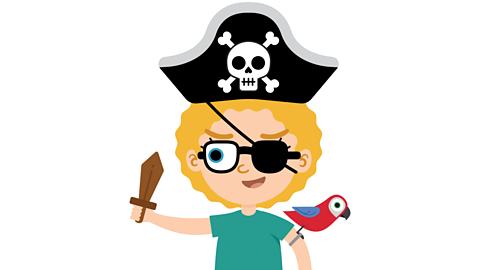 An illustration of a young girl dressed as a pirate with a parrot on her shoulder.