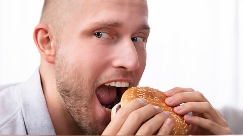 A man eats a burger