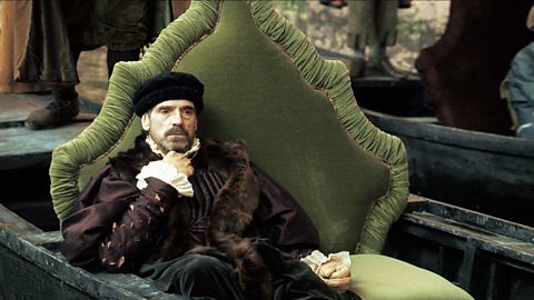 Jeremy Irons portraying Antonio in the film of Shakespeare's 'The Merchant of Venice'.