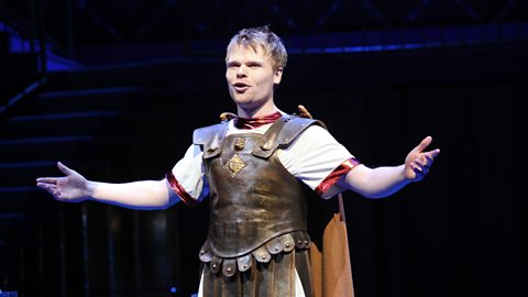 Richard Riddell on stage as Bassanio in Shakespeare's 'The Merchant of Venice'