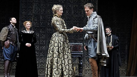 Portia and Antonio in a production of Shakespeare's 'The Merchant of Venice'.