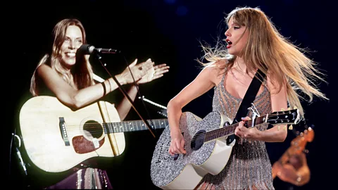 Getty Images Joni Mitchell - who is performing at the Grammys 2024 - and Taylor Swift