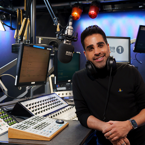 Dr Ranj in the Radio 1 studio on his job swap. 