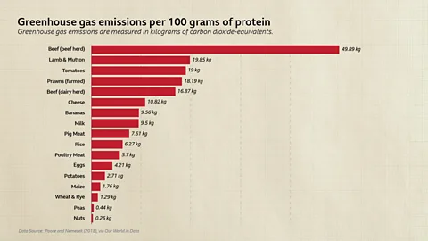 Poore and Nemecek Meat-heavy diets pose a particular challenge to stemming pollution (Credit: Poore and Nemecek, 2018)