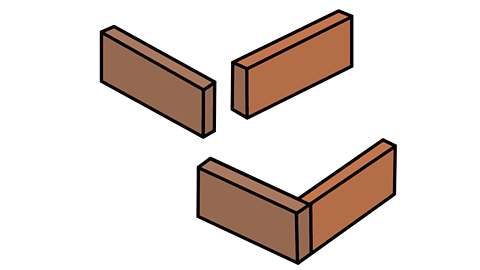 Two planks of wood arranged at a right angle with some space between the edges. Below this two more planks of wood at a right angle, this time the space is closed and the short edge of one piece meets the long inside edge of another in a butt joint.