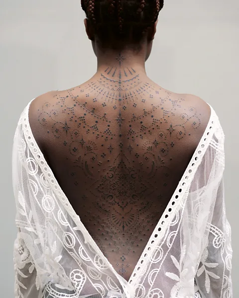 Courtesy of artist Paris-based designer Blum makes intricate, lace-like body art, including full bodysuits (Credit: Courtesy of artist)