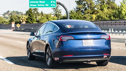 Alamy Tesla on freeway in Walnut Creek, California