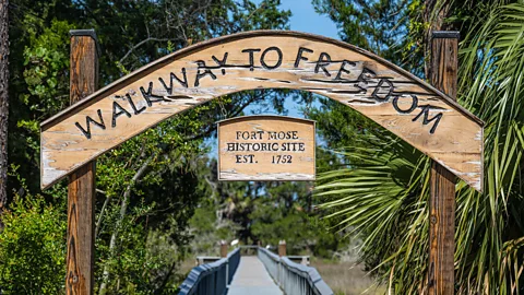 Allen Creative/Steve Allen/Alamy Sign of Fort Mose that reads Walkway to Freedom