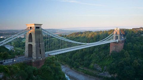 Sunrise over the Clifton Suspension Bridge spanning the Avon Gorge in Bristol