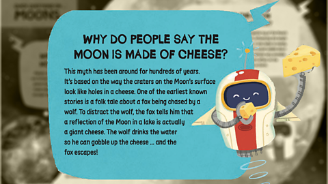 A graphic explaining the myth about the moon being made of cheese. It's just a myth and is not based in fact.