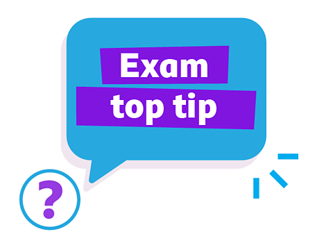 Speech bubble with exam top tip written on it