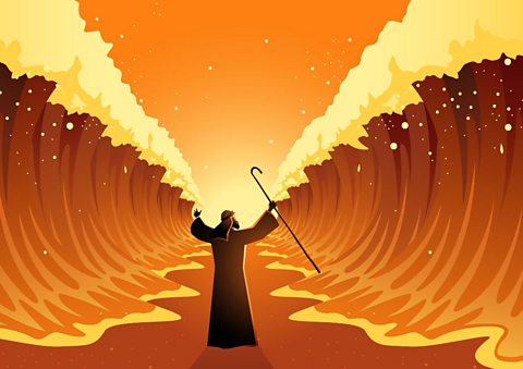 Moses held out his staff and God parted the Red Sea