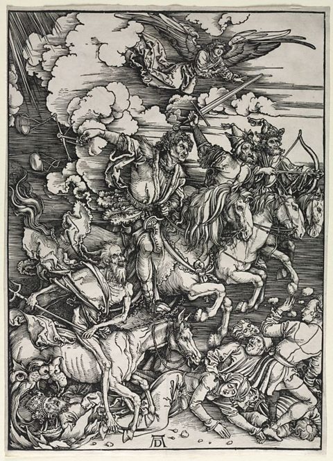 A painting of The Four Horsemen, from The Apocalypse, from the book of Revelation