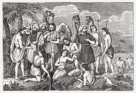 An illustration of Joseph being sold into slavery by his brothers