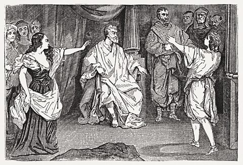 An illustration of Potiphar's wife accusing Joseph 