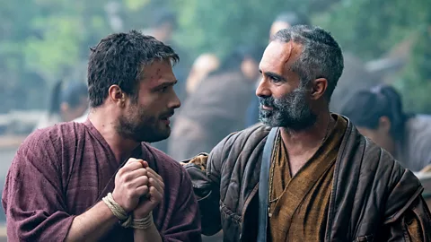 FX Cosmo Jarvis (pictured left) stars as pilot major John Blackthorne, who is shipwrecked off the coast of Japan and must fight to survive (Credit: FX)