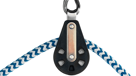 A pulley with a rope threaded through it