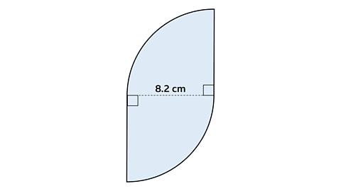 Shape of two quarter circles of radius 8.2cm