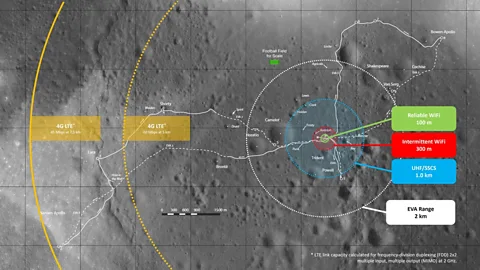 Nasa/Michael Zemba Nasa scientists have been plotting how far different signals might extend compared to journey's made by Apollo astronauts on the Moon (Credit: Nasa/Michael Zemba)