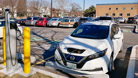 Alamy Nissan Leaf EV on charger in US