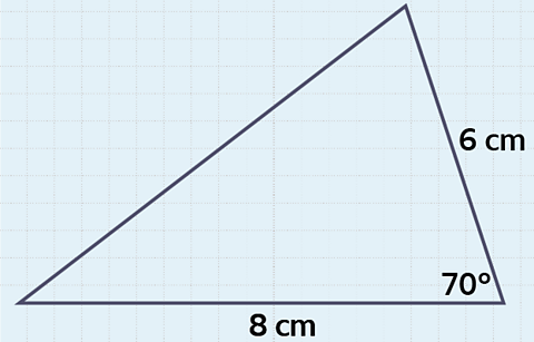 Accurate drawing of a triangle length 8cm, height 6 cm and angle 70°