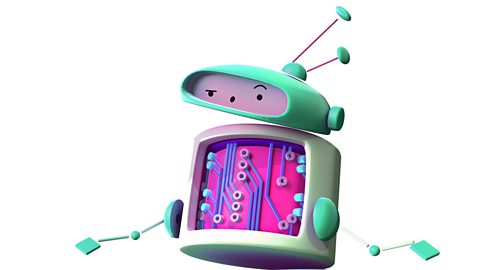 Cartoon of a cute robot looking confused