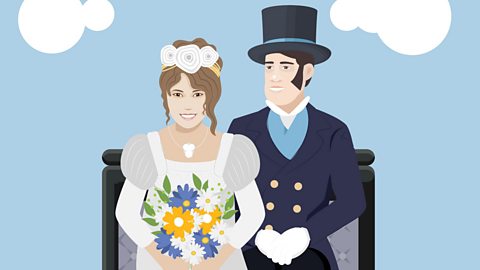 A man with dark hair and a woman with brown hair on their wedding day