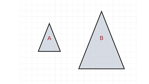 Two triangles A and B, B is twice as big as A