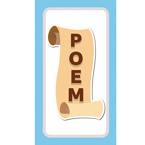 An illustration of the word 'poem' written on a scroll. 