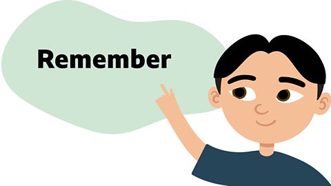 An illustration of a young boy pointing with a bubble saying remember.