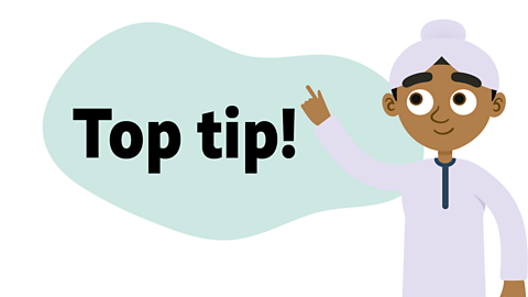 An illustration of a character with a bubble saying top tip.