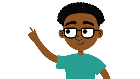 An illustration of a boy wearing glasses pointing to the top left corner of the screen.