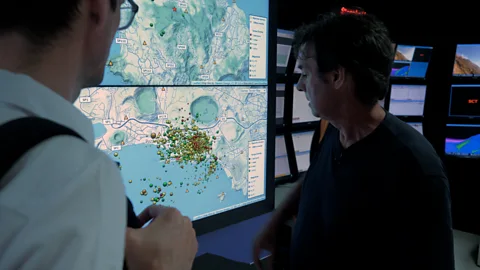 Pomona Pictures In recent months, geologists in the observatory have recorded tremors across Naples – as displayed on this map (Credit: Pomona Pictures)