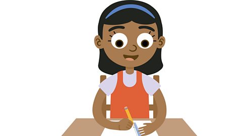 An illustration of a young girl smiling and using a ruler sat at a desk,