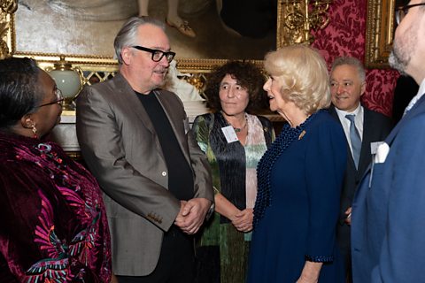 Malorie Blackman, Charlie Higson, Francesca Simon and Frank Cottrell-Boyce meet Her Majesty The Queen.