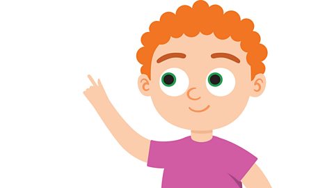 An illustration of a young boy pointing.