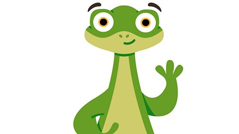 An illustration of a green lizard waving.