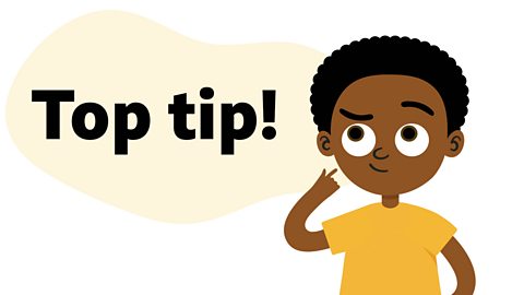 An illustration of a young boy thinking with a speech bubble saying top tip.