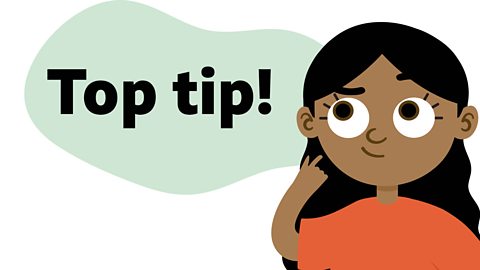 An illustration of a young girl thinking with a speech bubble saying top tip.