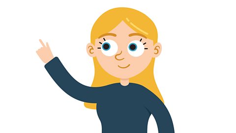 An illustration of a young girl pointing upwards.