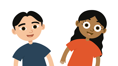 An illustration of a young boy and girl smiling.