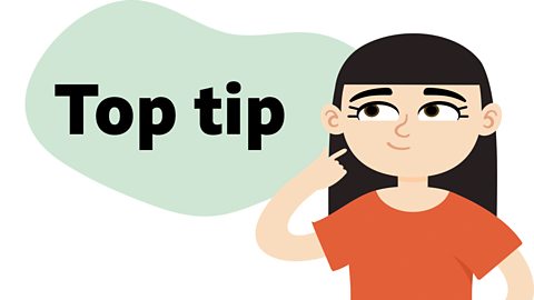 An illustration of a young girl thinking with a speech bubble saying top tip.