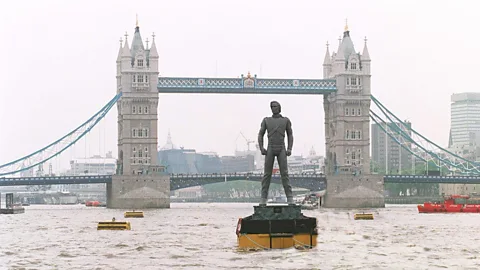 Getty Images Jackson knew how to mythologise himself, as when a statue of him was floated down the Thames in 1995 (Credit: Getty Images)