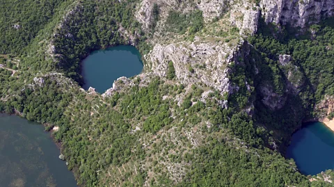 Biokovo Imotski Lakes Geopark Imotski’s famous karst lakes were formed from a pre-historic cavern collapse (Credit: Biokovo Imotski Lakes Geopark)