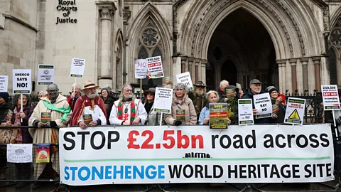 Adrian Dennis/Getty Images Protestors fear that the proposed tunnel will impact the largely unexcavated archaeological landscape (Credit: Adrian Dennis/Getty Images)