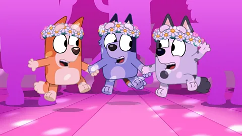 Ludo Studio Bluey's sister Bingo and their cousins Muffin and Socks are flower girls at the wedding of Rad and Frisky (Credit: Ludo Studio)