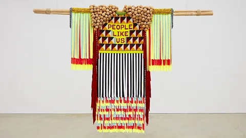 Sikkema Jenkins & Co/Roberts Projects/Stephen Friedman Gallery Gibson's hanging textiles emulate Native American craft – but in brighter shades (Credit: Sikkema Jenkins & Co/Roberts Projects/Stephen Friedman Gallery)