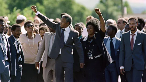 Getty Images Nelson Mandela's triumph in the April 1994 elections marked the defeat of South Africa's racist apartheid system (Credit: Getty Images)